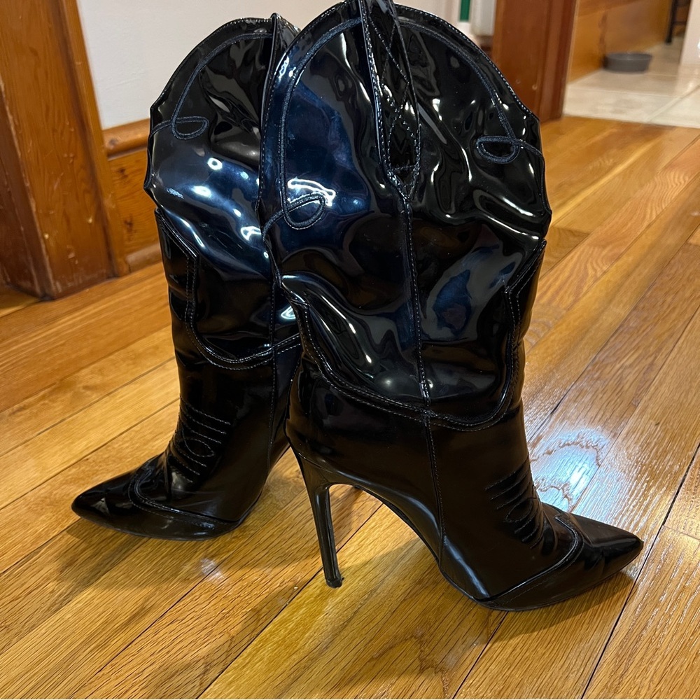 Black Faux leather western heel boot